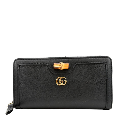 GUCCI Diana Continental Zip Around Leather Wallet Black 658634