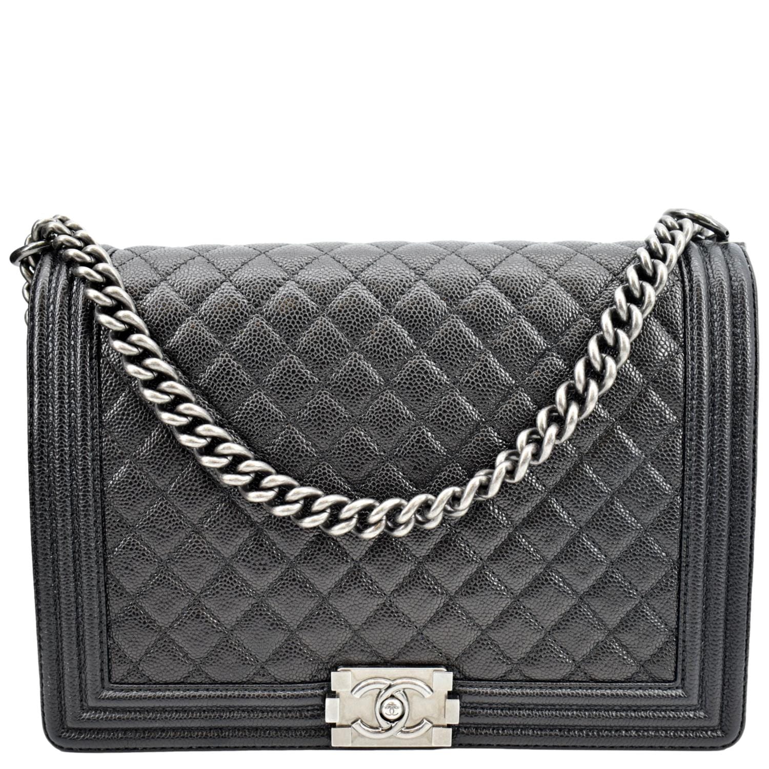 Chanel Large Boy Flap Leather Shoulder Bag in Black - Front
