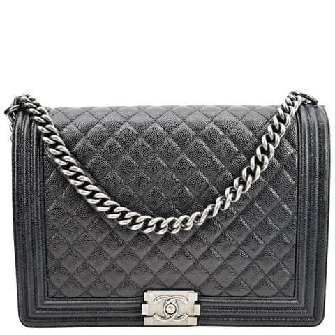 CHANEL Large Boy Flap Leather Shoulder Bag Black