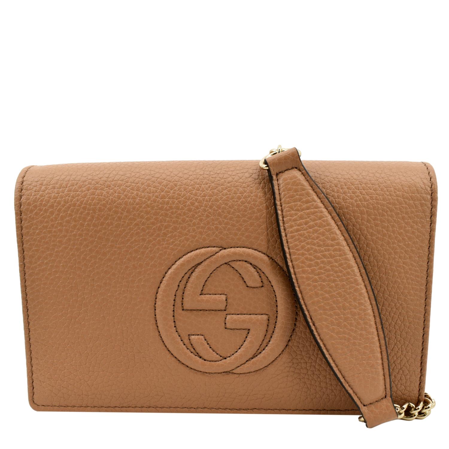 Gucci Soho Leather Wallet On Chain Crossbody Bag Brown - Front