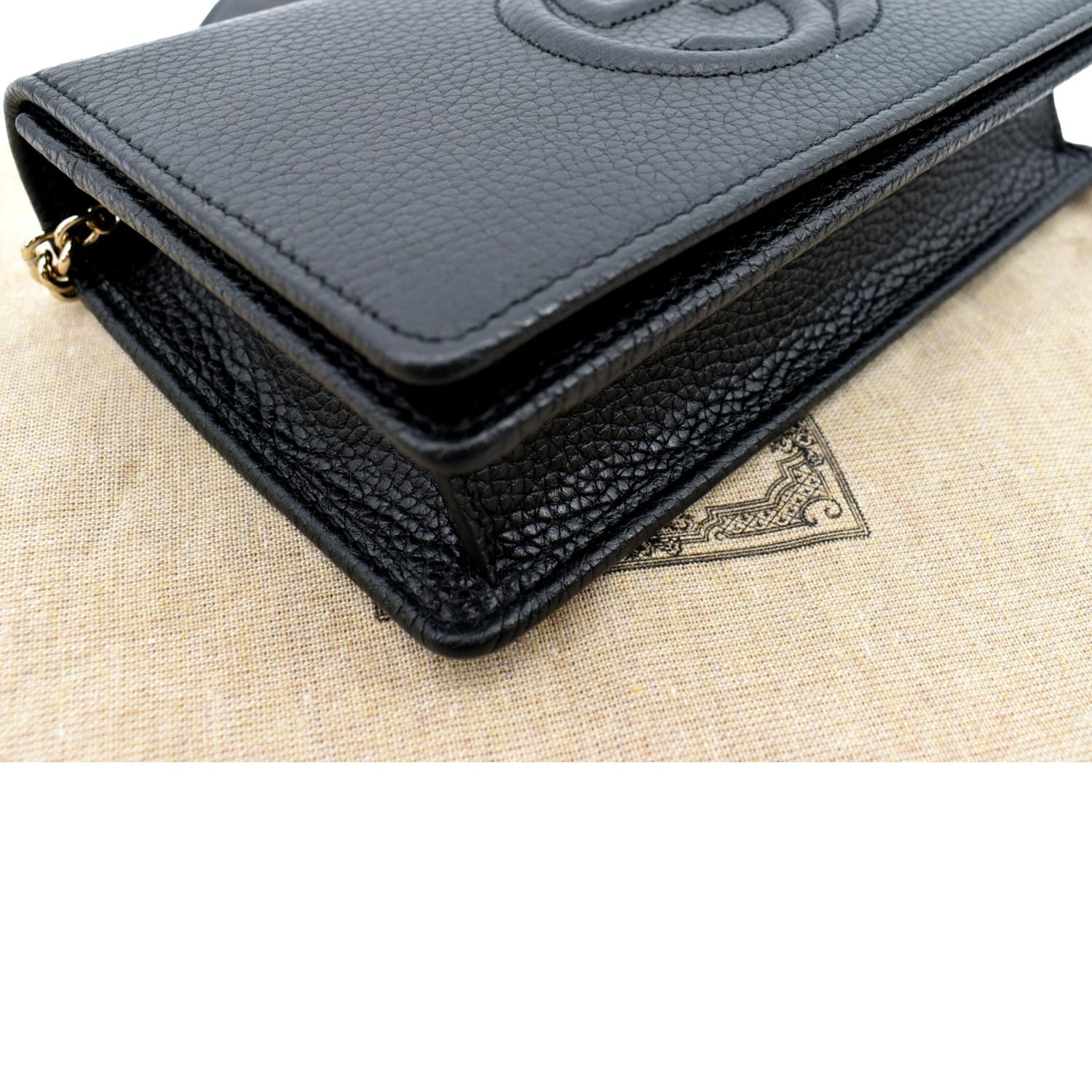 Gucci Soho Leather Wallet On Chain Crossbody Bag Black