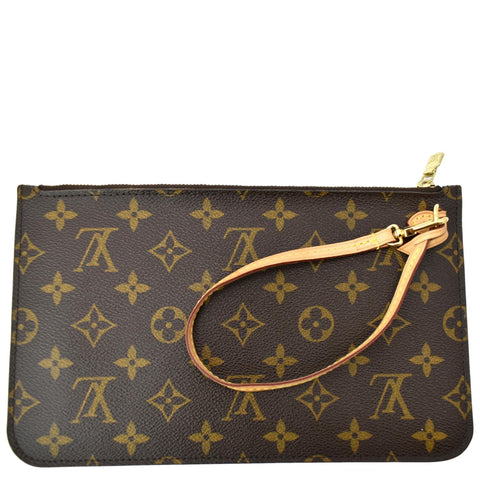 LOUIS VUITTON Neverfull Monogram Canvas Pochette Wristlet Pouch Brown