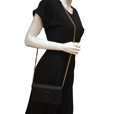 Gucci Soho Leather Wallet On Chain Crossbody Bag Black - Full View
