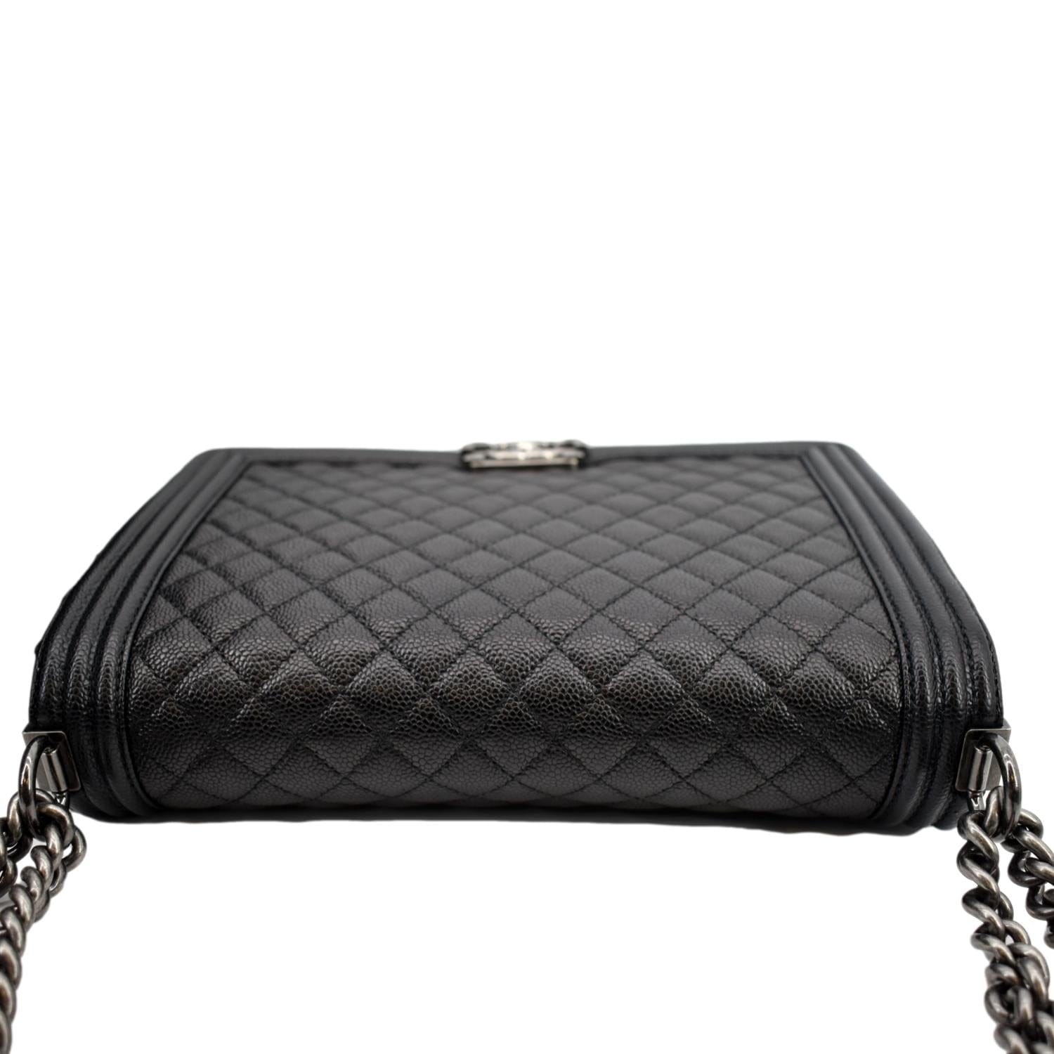 Chanel Women Large Flap Bag with Top Handle in Grained Calfskin Leather- Black - LULUX
