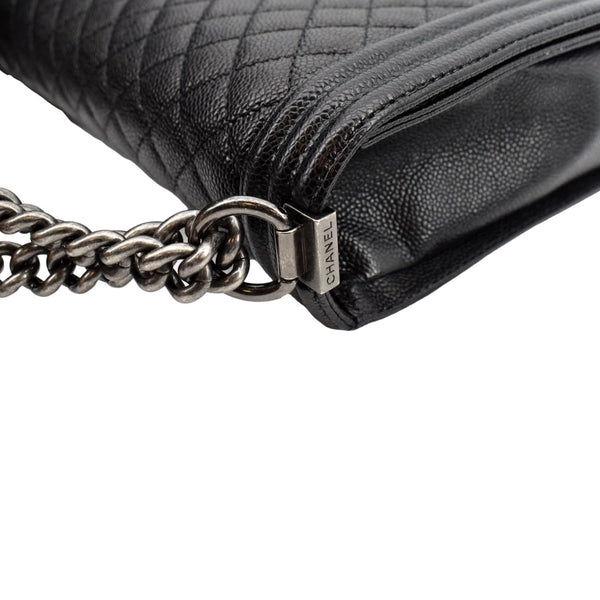 Chanel Large Boy Flap Leather Shoulder Bag in Black - Top Right