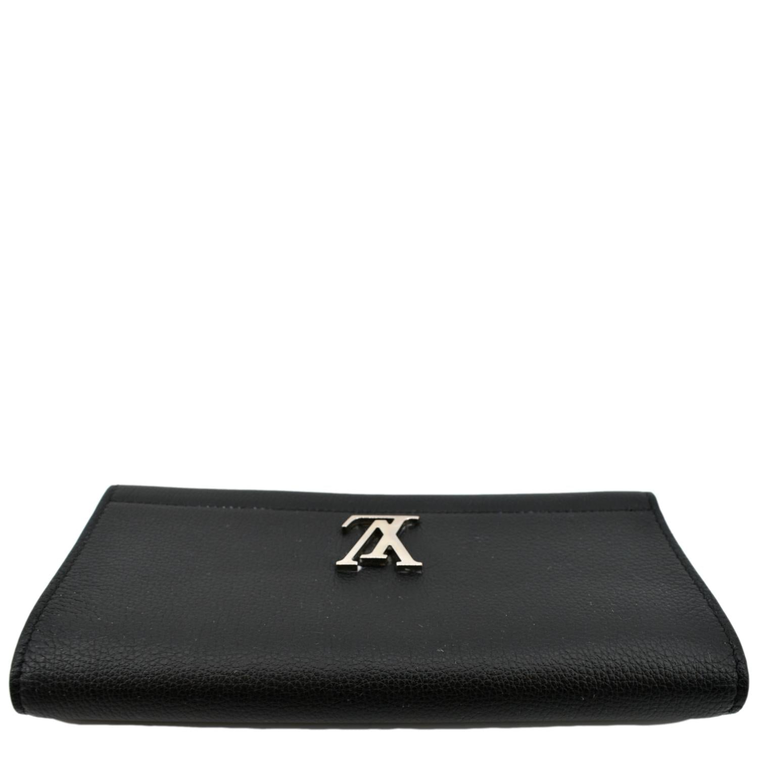 Shop Louis Vuitton LOCKME Plain Leather Folding Wallet Small