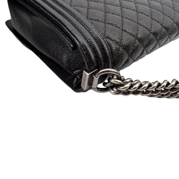 Chanel Large Boy Flap Leather Shoulder Bag in Black -Top Left