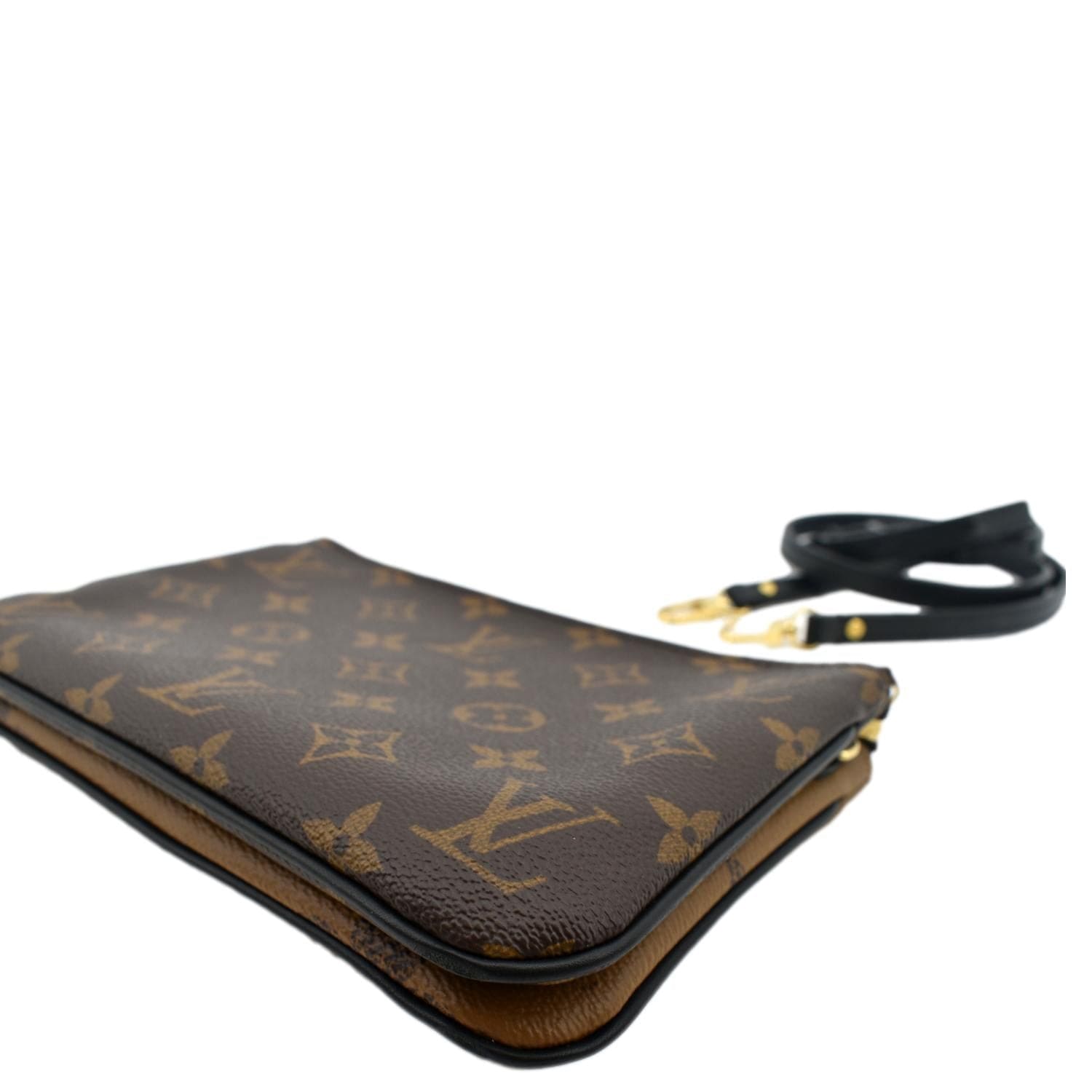 LOUIS VUITTON Double Zip Pochette Reverse Monogram Giant Crossbody Bag Brown