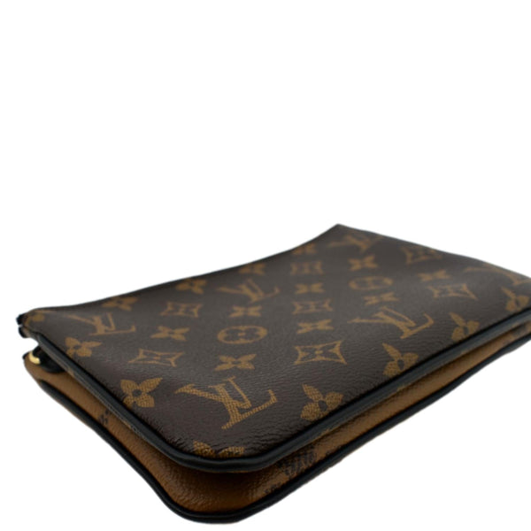 LOUIS VUITTON Double Zip Pochette Reverse Monogram Giant Crossbody Bag Brown