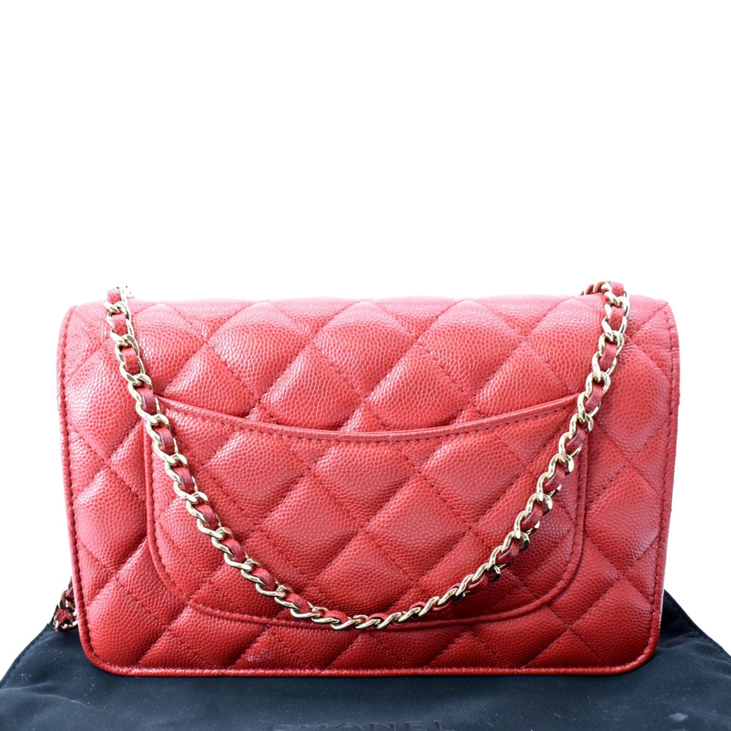 2017 Chanel Red Chevron Quilted Caviar Leather Wallet-On-Chain WOC