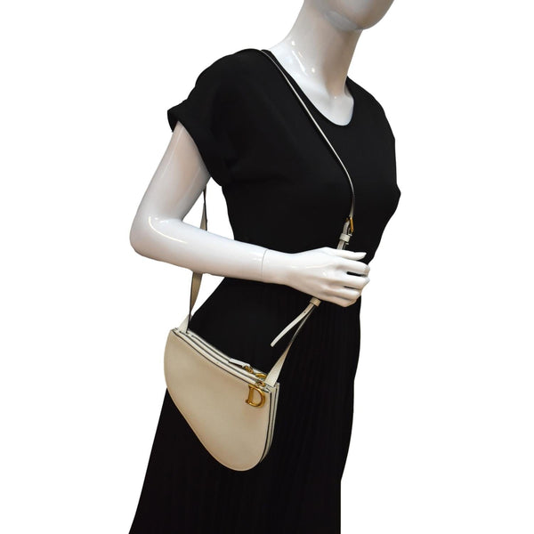CHRISTIAN DIOR Women Dior Saddle Trio Leather Crossbody Pouch Bag White