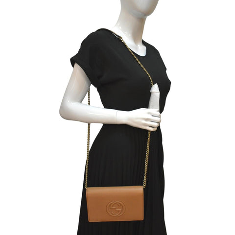 Gucci Soho Leather Wallet On Chain Crossbody Bag Brown - Full View