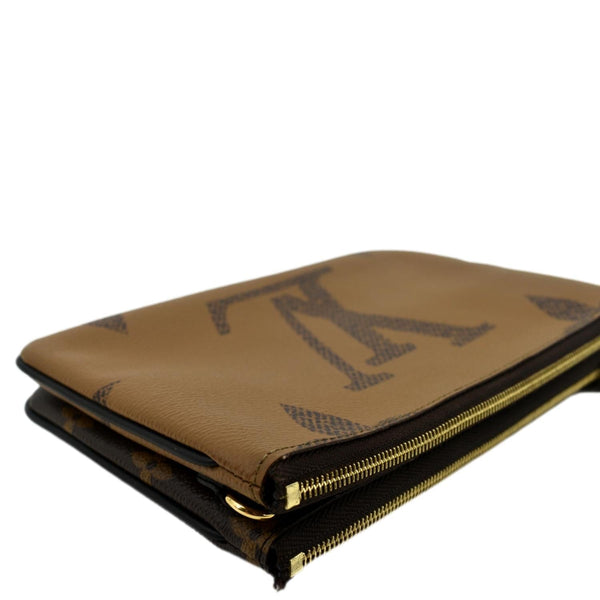 LOUIS VUITTON Double Zip Pochette Reverse Monogram Giant Crossbody Bag Brown
