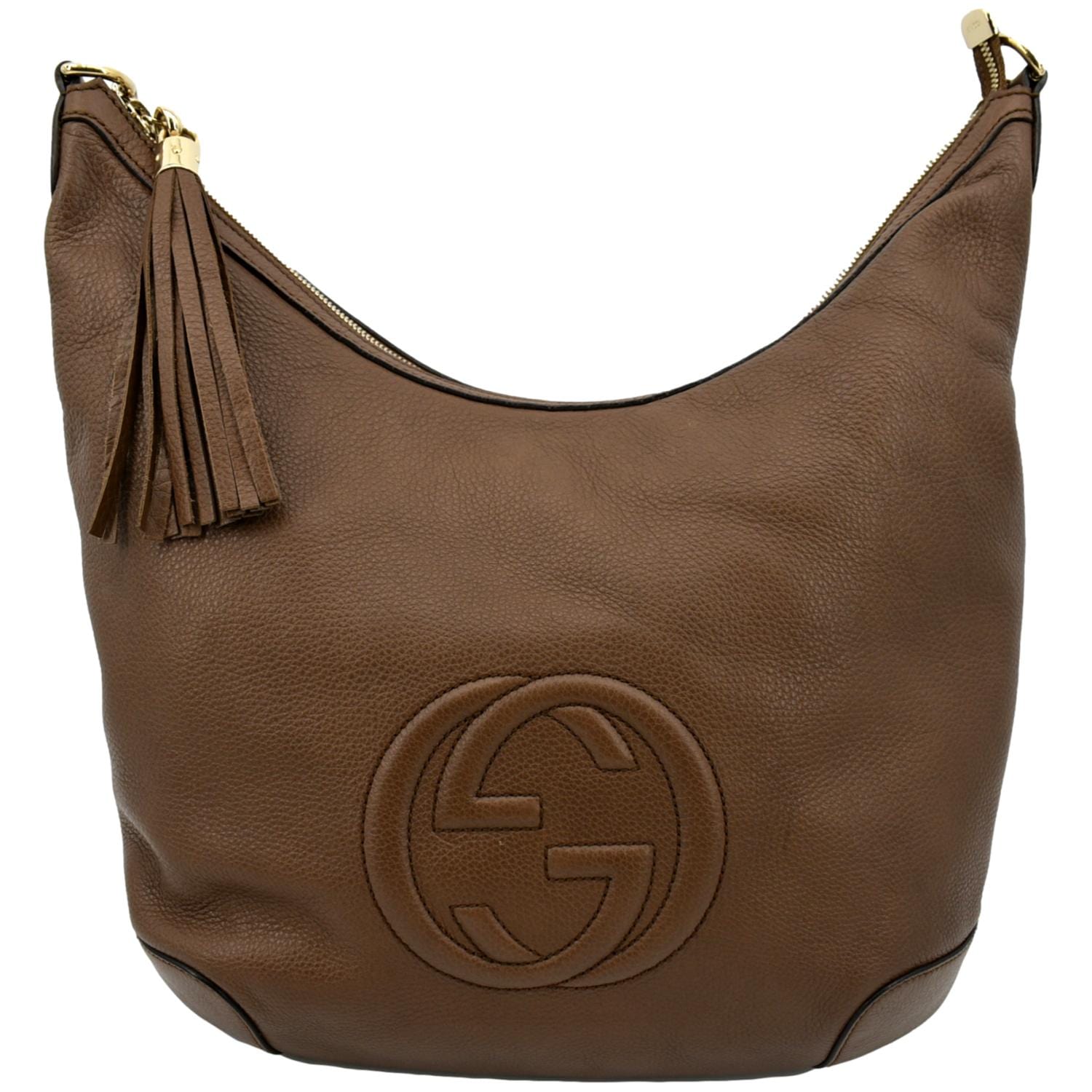 GUCCI Soho Pebbled Calfskin Leather Chain Shoulder Bag Maple Brown 308981