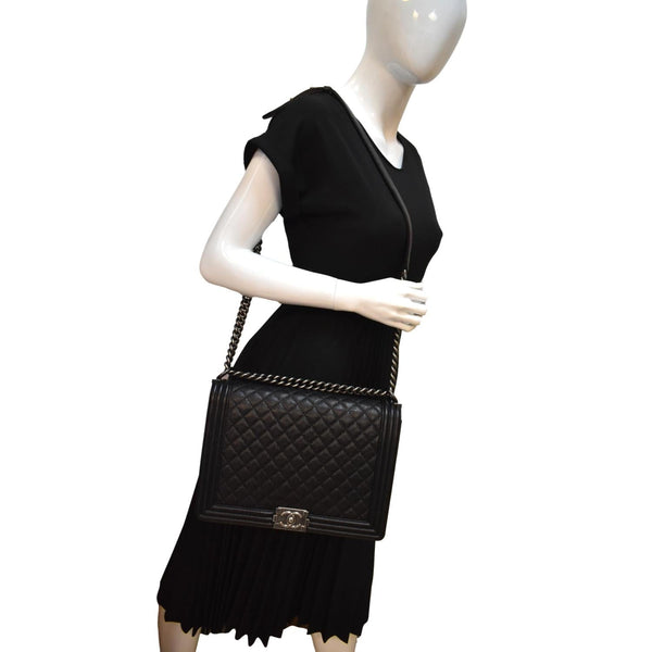Chanel Large Boy Flap Leather Shoulder Bag in Black - Full View