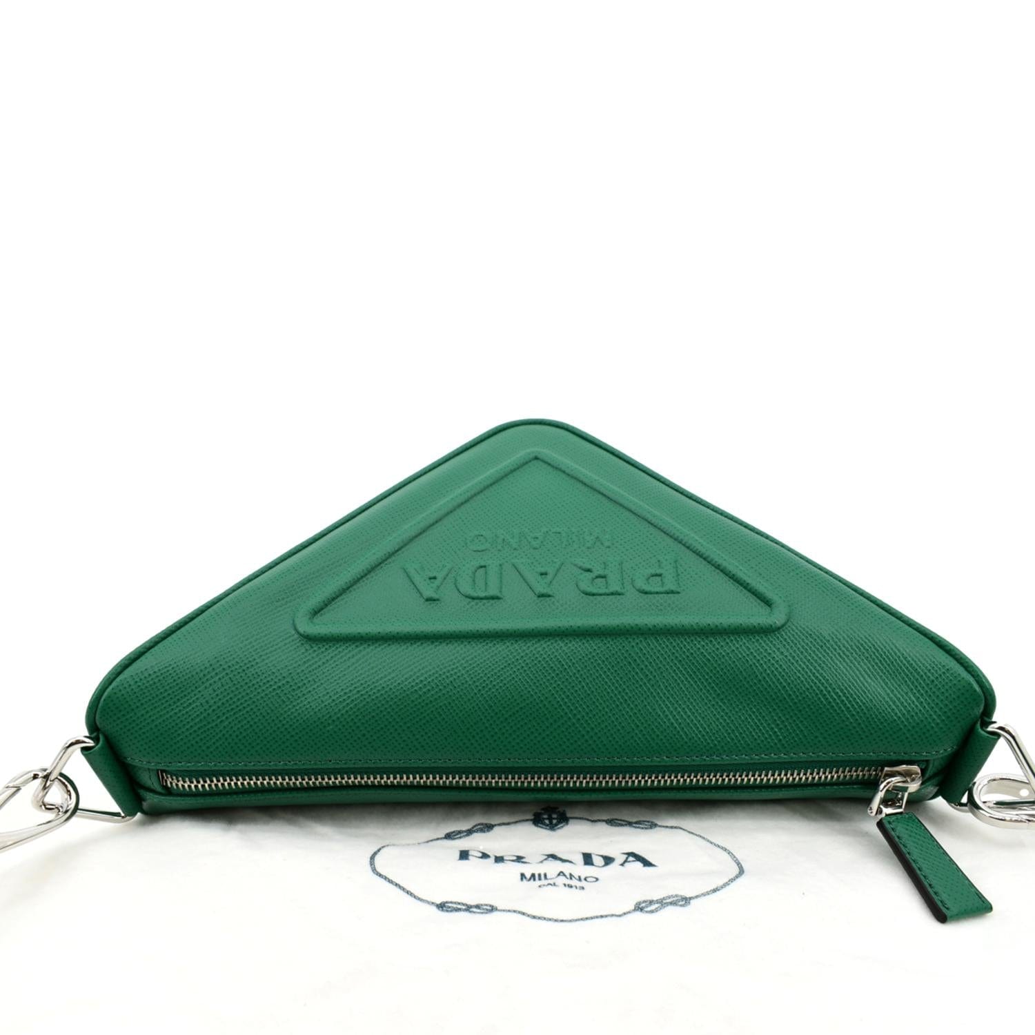 PRADA Triangle Saffiano Leather Shoulder Bag Green
