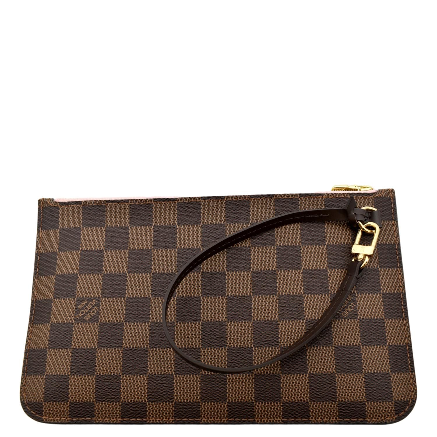 LOUIS VUITTON Neverfull Damier Ebene Pochette Wristlet Pouch Brown