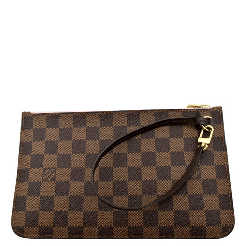 LOUIS VUITTON Neverfull Damier Ebene Pochette Wristlet Pouch Brown