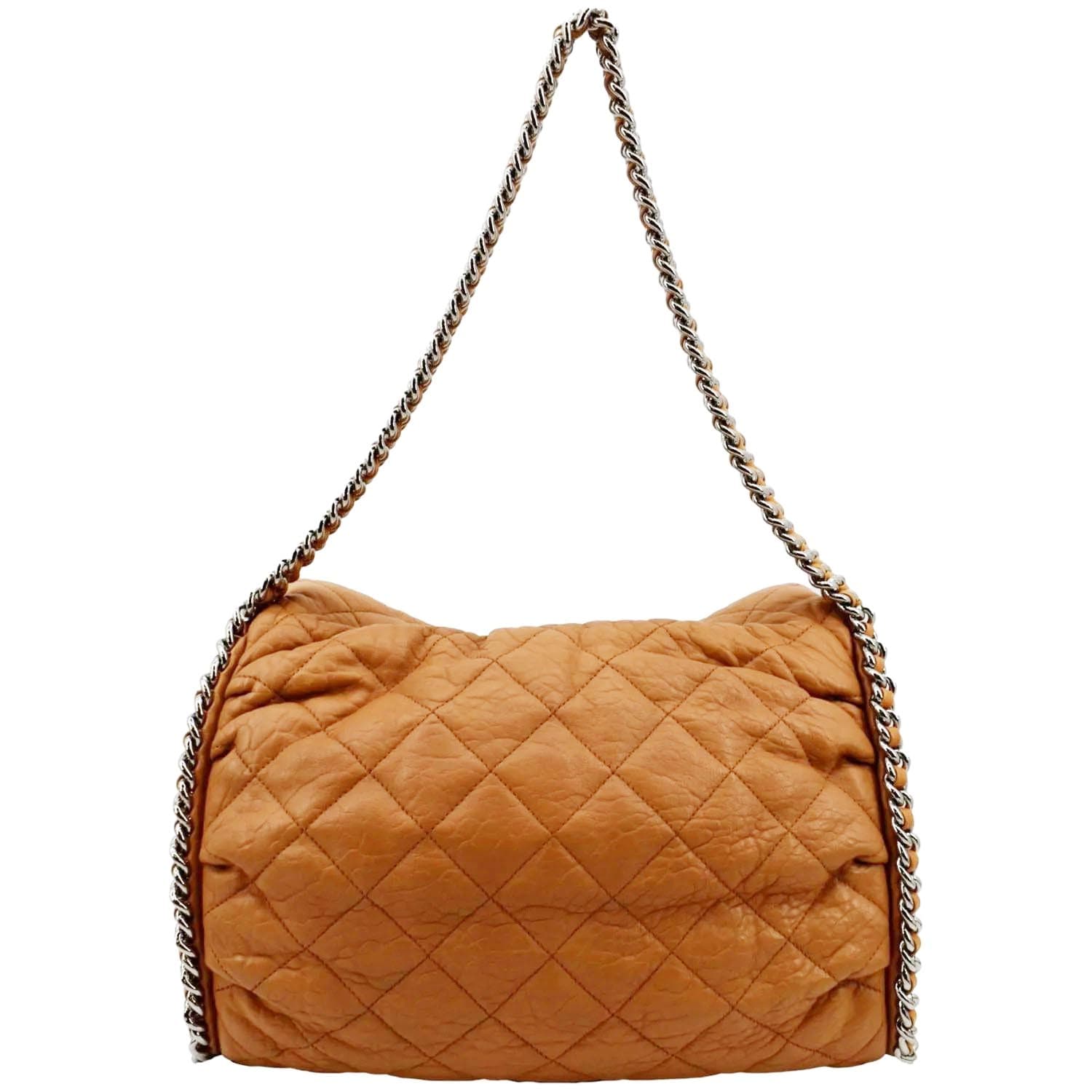 Chanel Chain Around Quilted Lambskin Leather Hobo Bag Beige