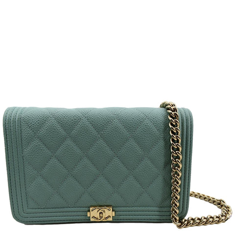 CHANEL Boy Woc Caviar Leather Wallet On Chain Clutch Bag Light Green