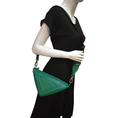 PRADA Triangle Saffiano Leather Shoulder Bag Green