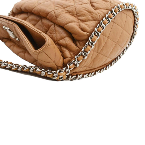 CHANEL Chain Around Quilted Lambskin Leather Hobo Bag Beige