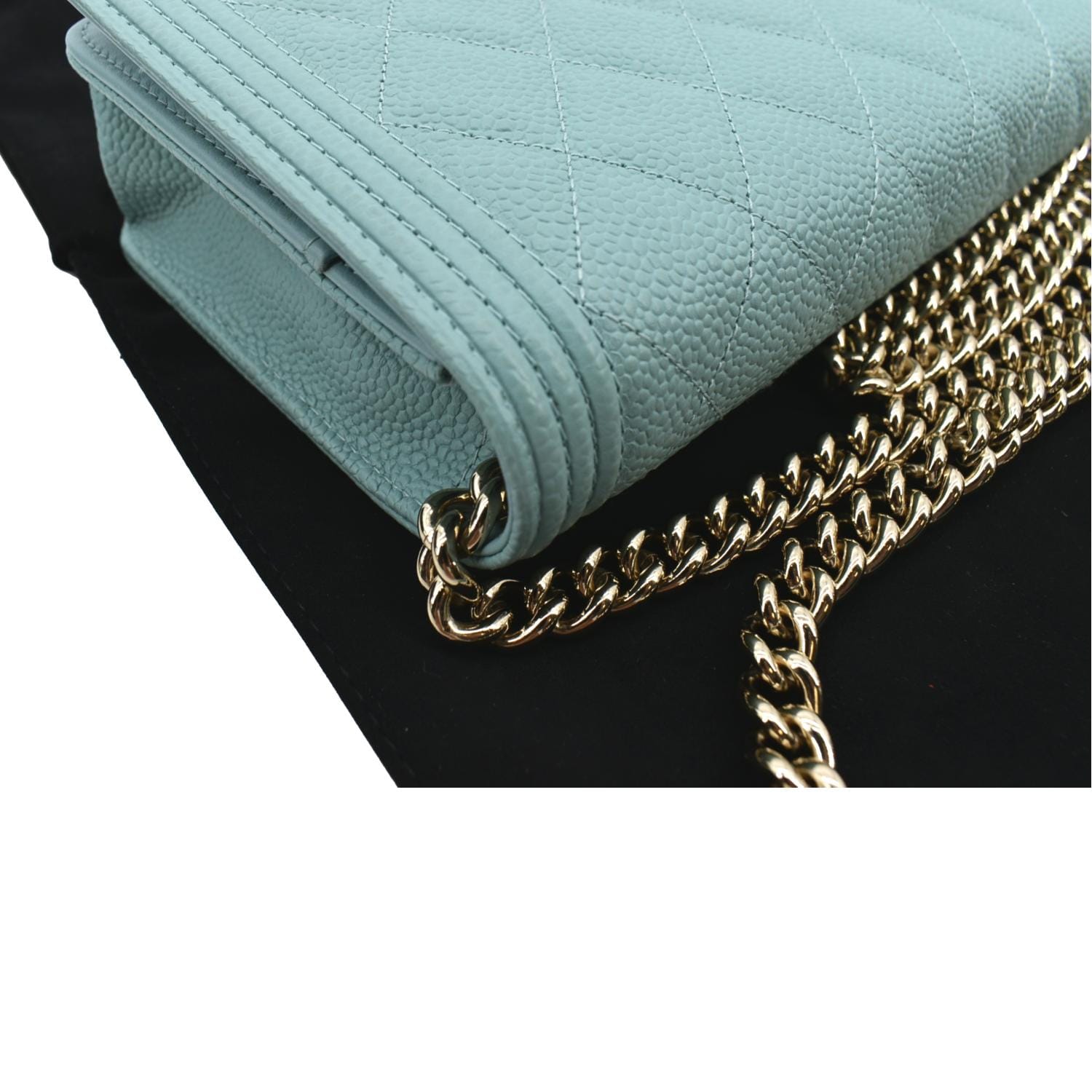 CHANEL Lambskin Quilted Tri-Color Wallet On Chain WOC Dark Blue