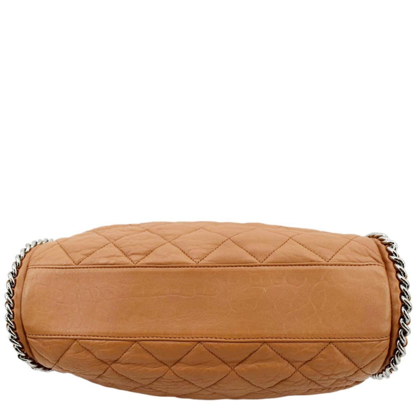CHANEL Chain Around Quilted Lambskin Leather Hobo Bag Beige