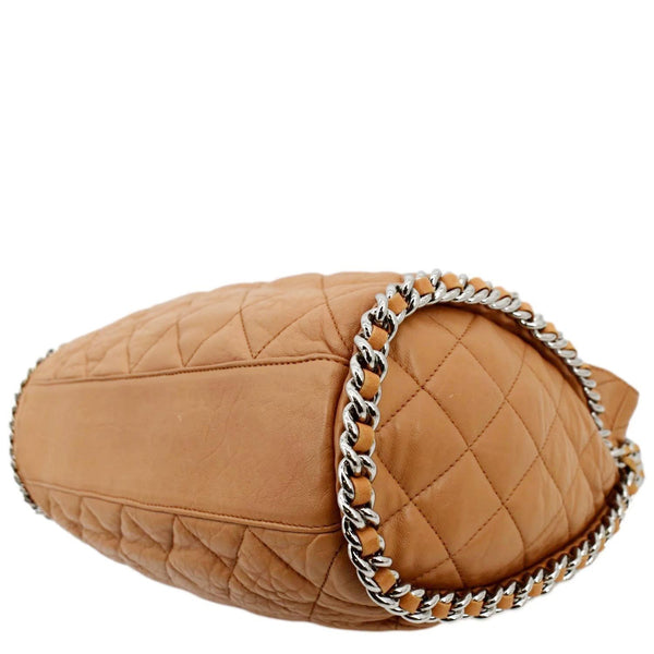CHANEL Chain Around Quilted Lambskin Leather Hobo Bag Beige