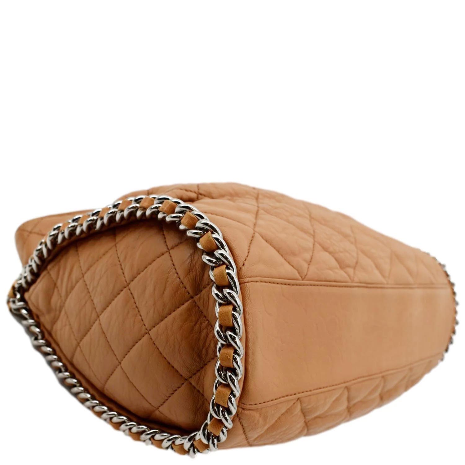 Chanel 23P Quilted Chain Around Hobo Bag Beige Lambskin