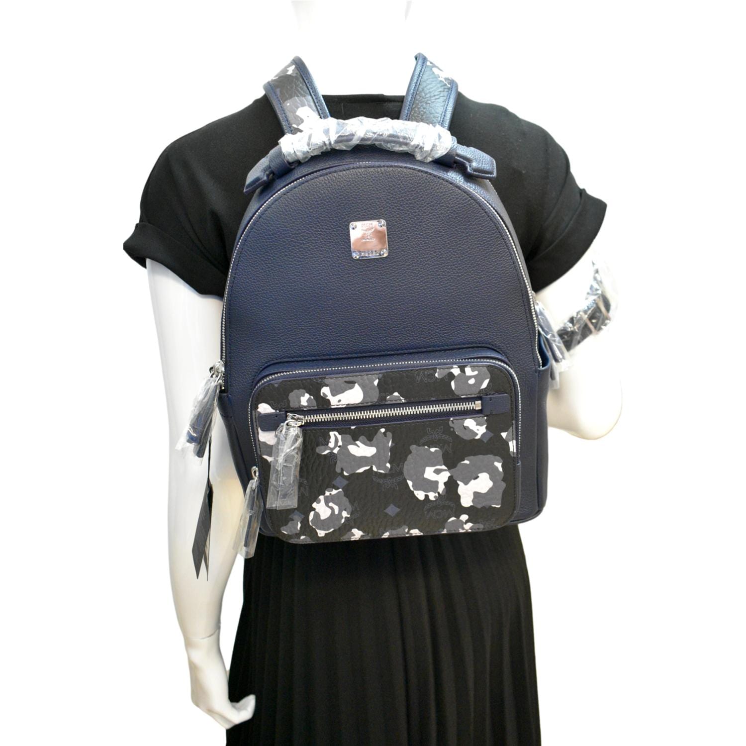 MCM New Camo Stark Floral Visetos Backpack Bag Navy Blue