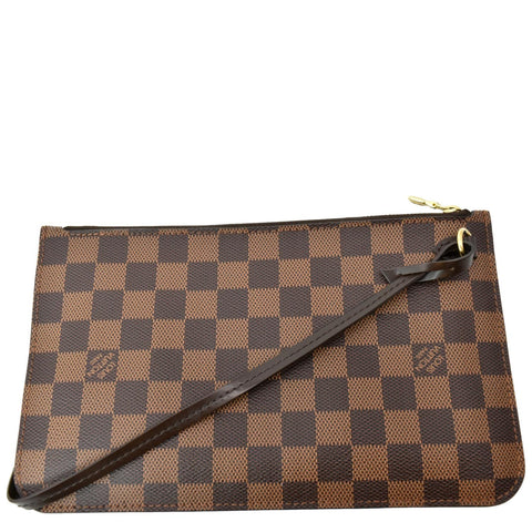 LOUIS VUITTON Neverfull Damier Ebene Pochette Wristlet Pouch Brown