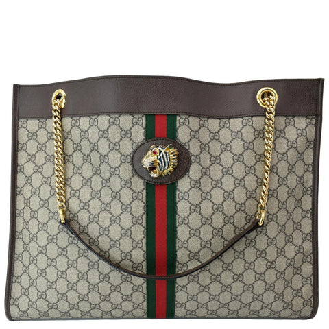 GUCCI Rajah Large Leather Tote Shoulder Bag Beige 537219