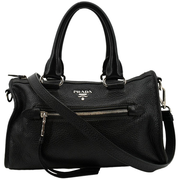 PRADA Vitello Phenix Leather Shoulder Bag Black