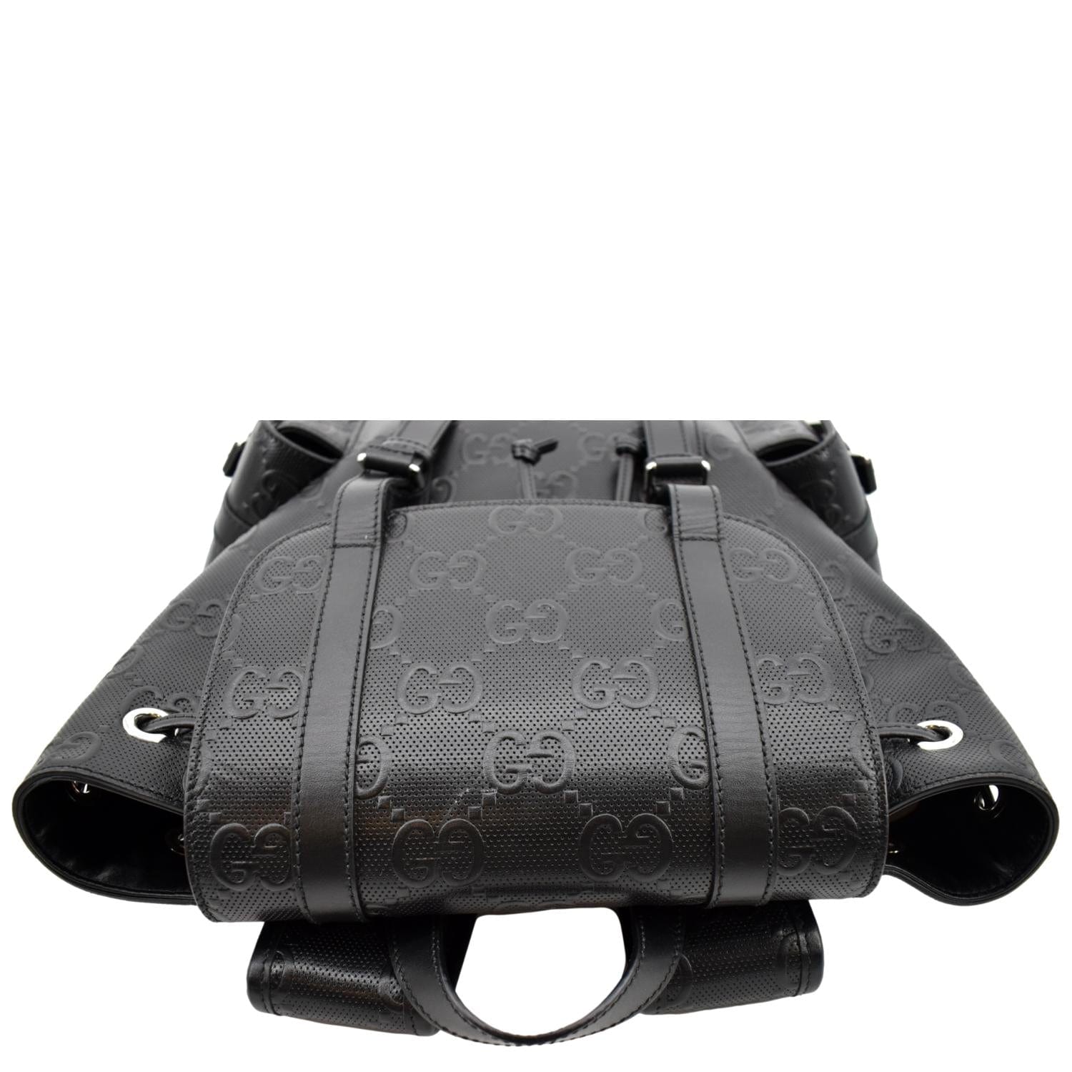 GUCCI EUC Elegant Black Leather Backpack Gucci GG Embossed Backpack Medium Black in Leather with  main image 2