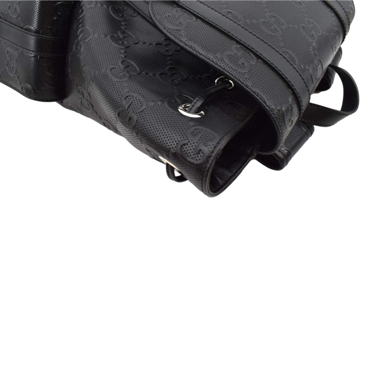 GUCCI GG Embossed Signature Crossbody Messenger Bag Black Leather