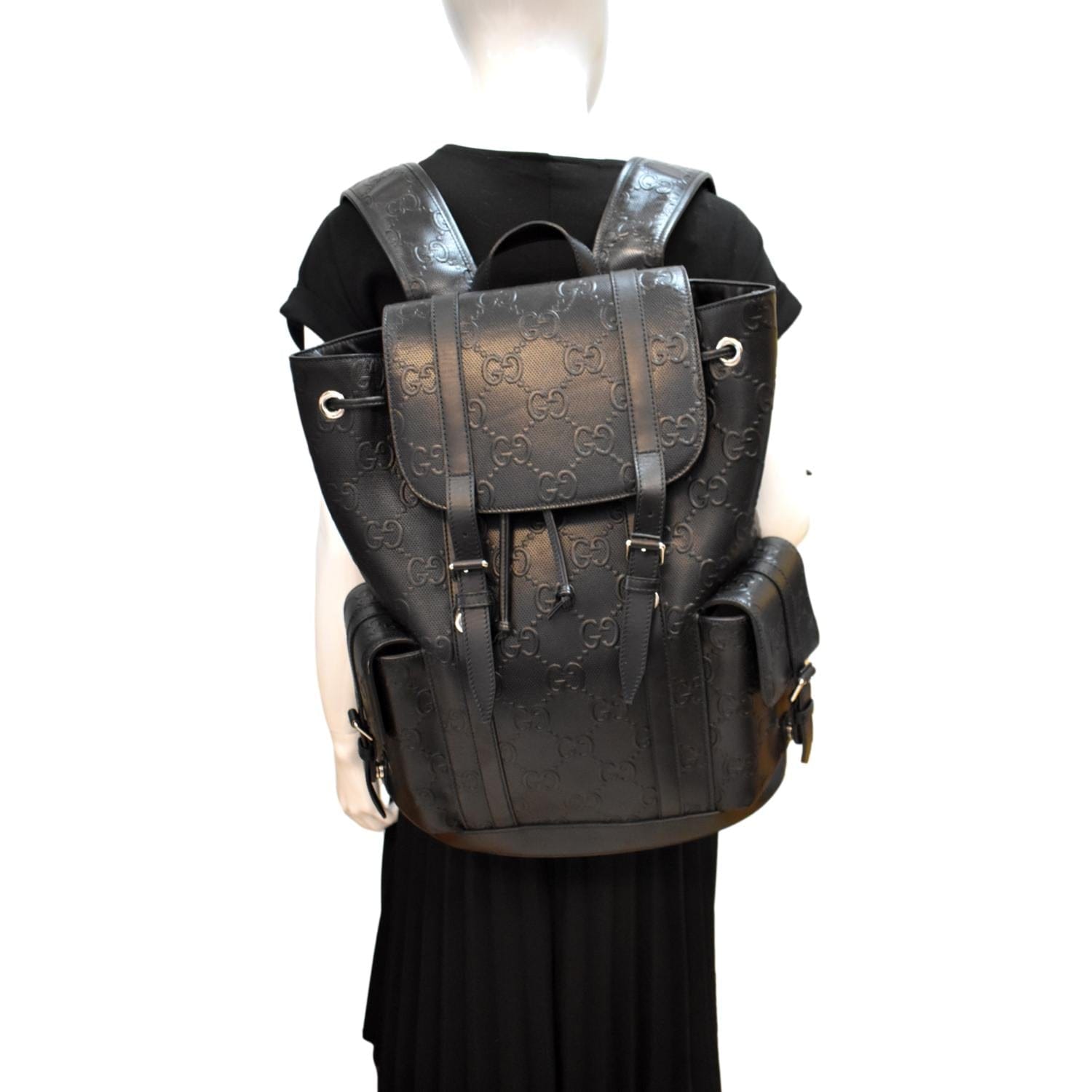 Gucci GG Embossed Leather Backpack in Black Color