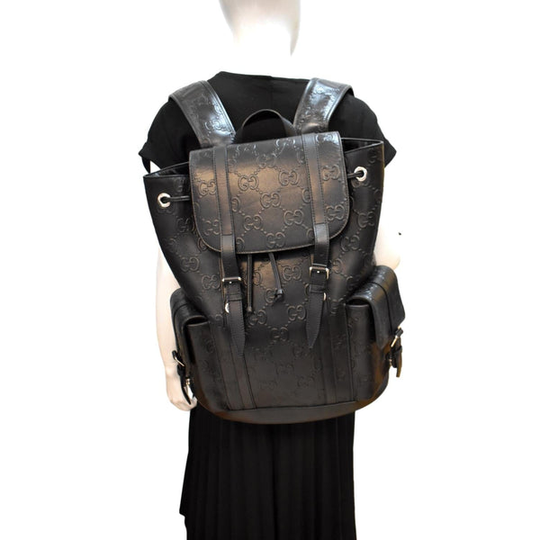 Gucci black GG Embossed Leather Backpack in ‎Black Color - Full View