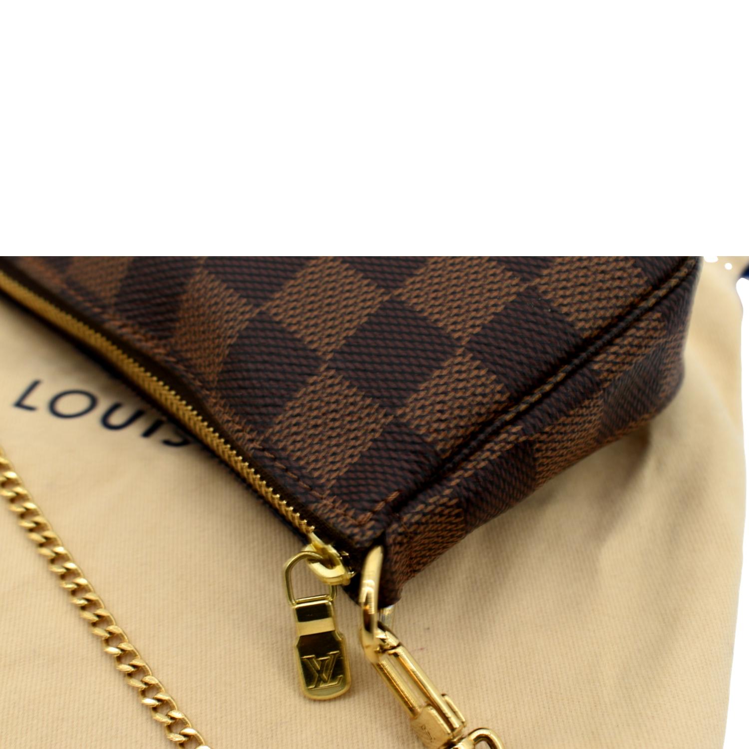 Louis Vuitton, Bags, Louis Vuitton Mini Pochette Accessoires Damier Chain  Gold Bag Pouch Brown