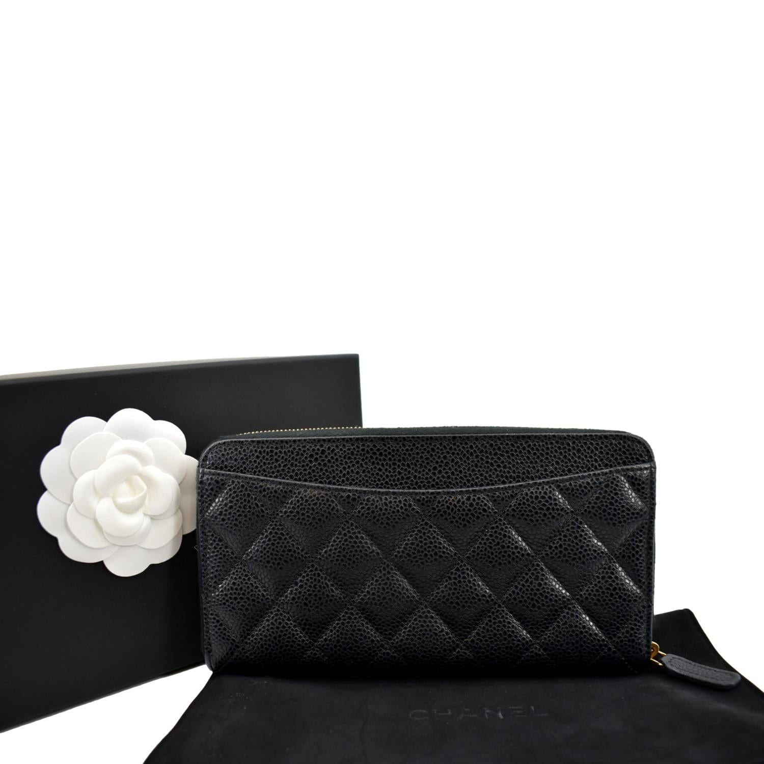 Chanel Long Zippy Caviar Leather Wallet in Black Color