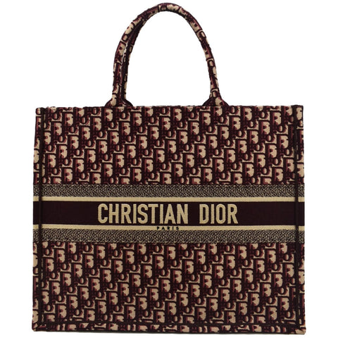 CHRISTIAN DIOR Book Oblique Embroidered Canvas Tote Bag Burgundy - Hot Deals