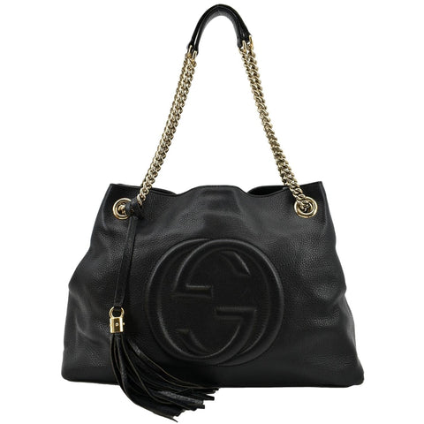 GUCCI Soho Pebbled Leather Chain Shoulder Bag Black 308982
