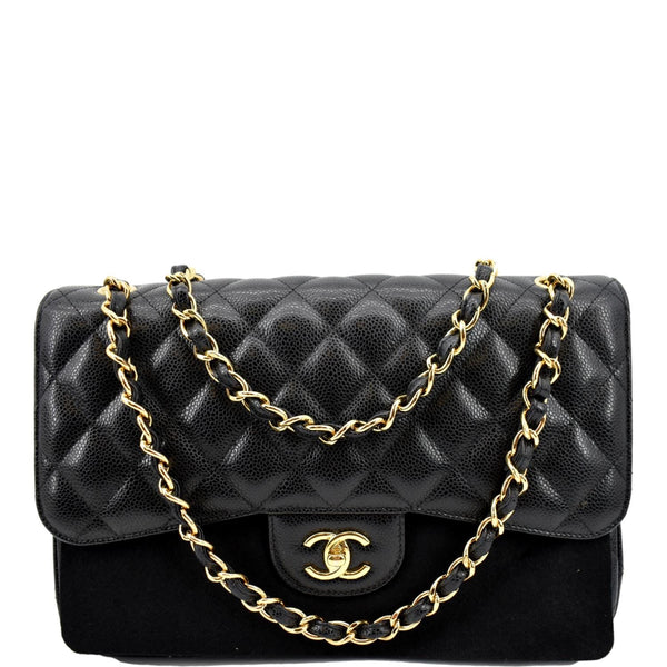 Chanel Jumbo Double Flap Caviar Leather Shoulder Bag - Front