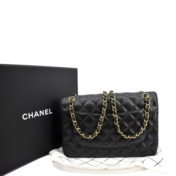 Chanel Jumbo Double Flap Caviar Leather Shoulder Bag - Back