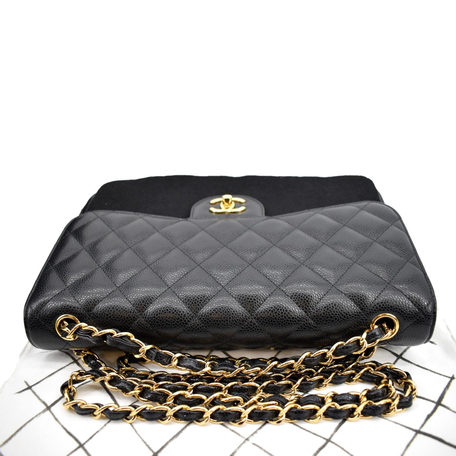 Chanel Black Quilted Caviar Jumbo Classic Single Flap Gold Hardware, 1994 (Very Good)-1996, Womens Handbag