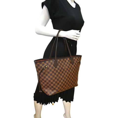 LOUIS VUITTON Neverfull MM Damier Ebene Tote Bag Brown