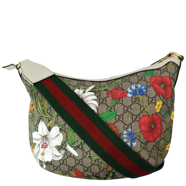 GUCCI Ophidia Half Moon Small Flora GG Canvas Hobo Bag Beige 626509