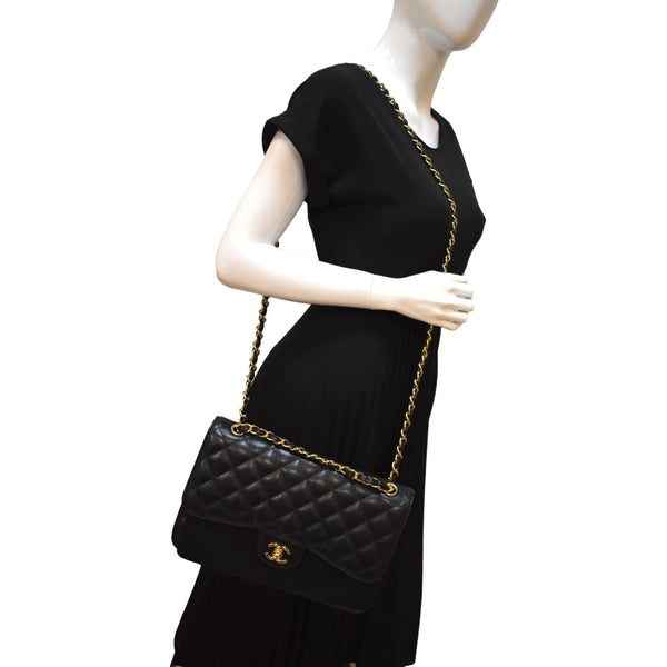 Chanel Jumbo Double Flap Caviar Leather Shoulder Bag - Full View
