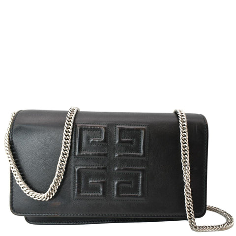 GIVENCHY Logo Embossed Leather Chain Wallet Shoulder Bag Black