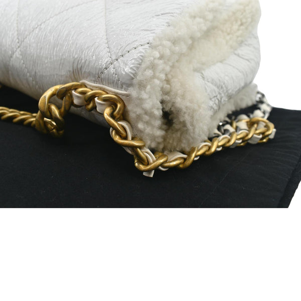 Chanel 19 Flap Shearling Patent Leather Shoulder Bag - Top Left
